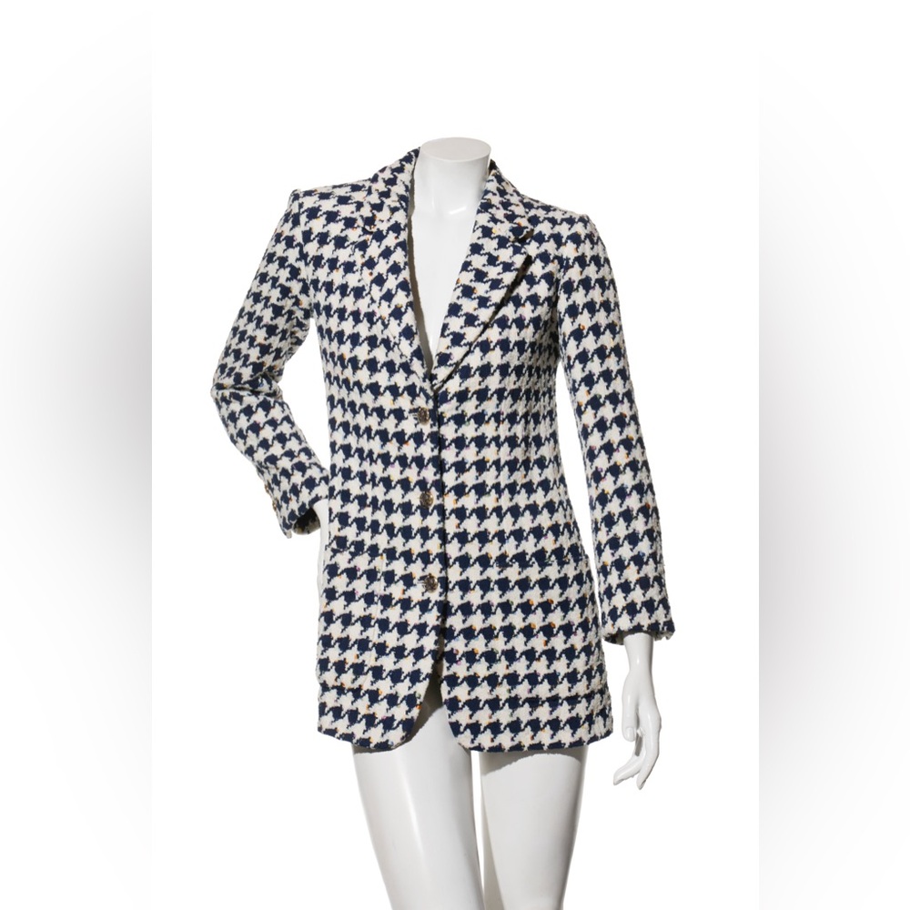 Chanel Tweed Blazer Navy & White Houndstooth SS18P Collection Size 34